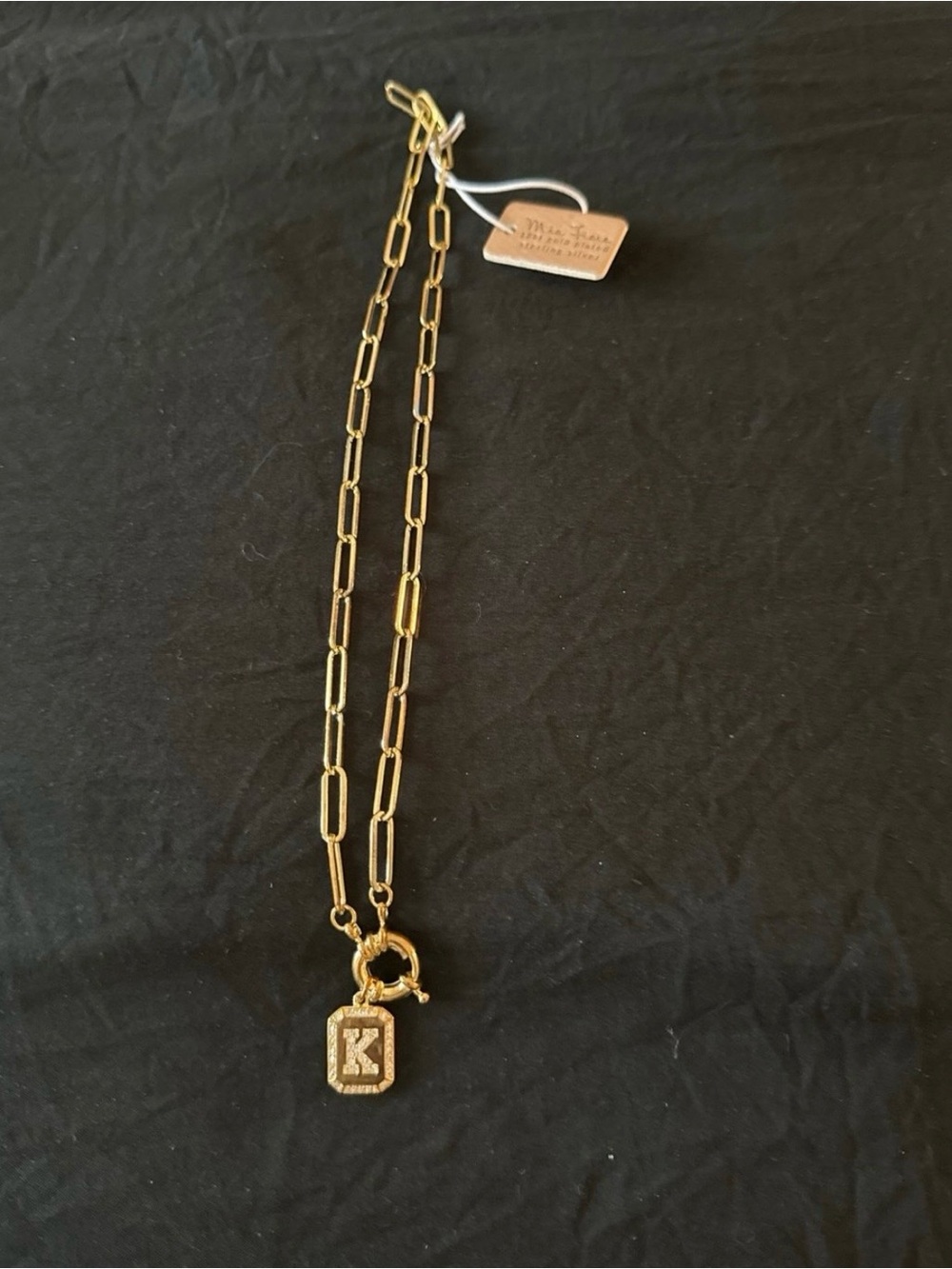 Gold Paperclip Chain Necklace with 'K' Initial Pendant